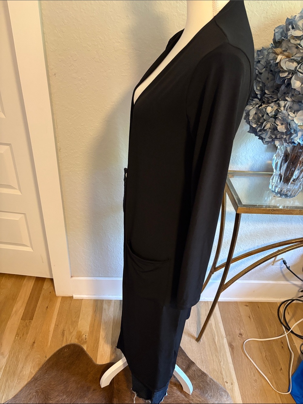 Brigitte Brianna Long Open-Front Black Women's Cardigan. Soft lightweight knit. - Picture 2 of 5